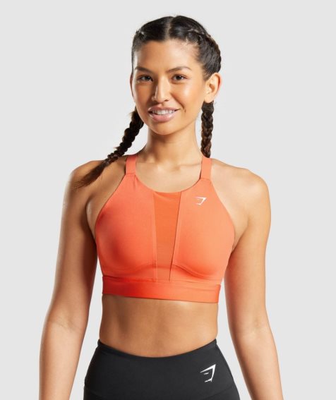 Women's Gymshark Mesh Neckline 2.0 Sports Bra Orange | CA 87A056